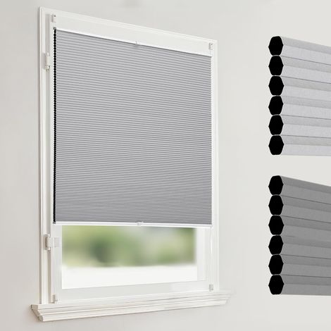 Plissé en Nid d'abeille sans Perçage, Store Occultant et Thermique pour Porte et Fenêtre, Opaque Pliable, Protection Solaire, Gris, Largeur 45cm x Hauteur 130cm (1/5)