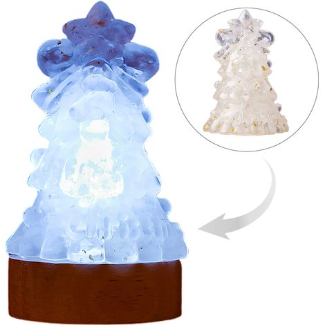 Sapin de Noël en Résine Époxy et Cristaux Naturels USB Lampe Décorative Blanche Artisanale pour Intérieur Bureau Maison (1/5)