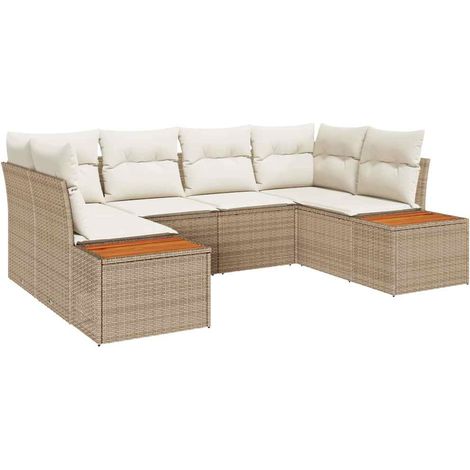 Garden Sofa Set with Cushion 6 pcs Beige and Cream Poly Rattan vidaXL