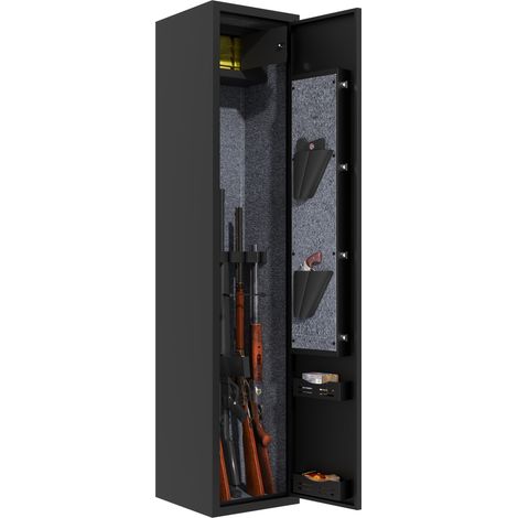 Coffre de sécurité 5 fusils, râtelier à armes longues et pistolets, armoire à accès rapide. Parfait pour stocker armes longues et munitions en toute sécurité. Dimensions : H 138 cm x L 30 cm x P 30 cm