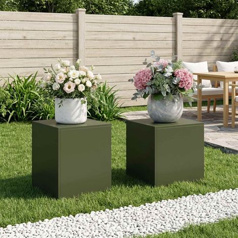 vidaXL Soporte de plantas 2 pcs Verde oliva 40 x 40 x 40 cm Acero (1/5)