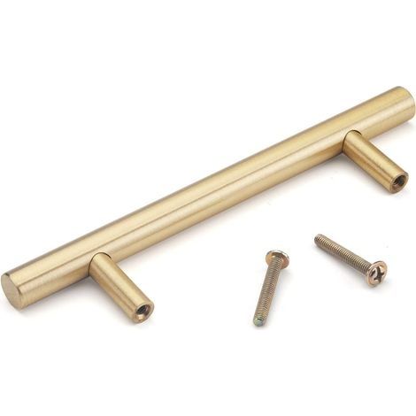 Küchenschrankgriff aus massivem, reinem Messing, Schubladengriffe für Schränke und Kleiderschränke, Gold (Gesamtlänge 100 mm, Lochmitte 64 mm) (1/3)