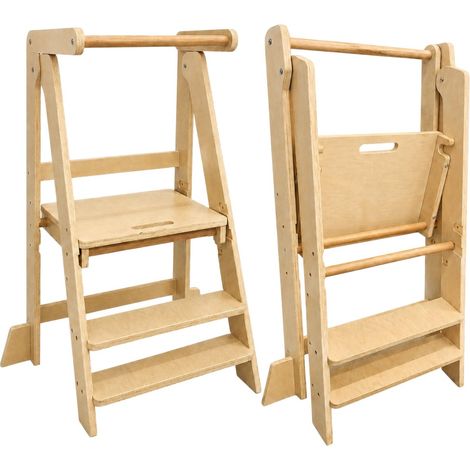 Learning Tower Montessori GINGER HOME Pieghevole per Bambini, in Legno Massello Naturale, 51×77×92 cm (1/5)
