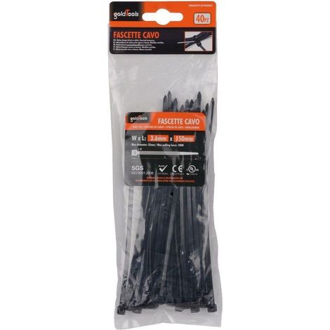 Kaela - Set 40 Pz Fascette Cavi Cavo Nero Stringenti In Plastica Nylon 3.6x150 Mm 92380 - (1/2)