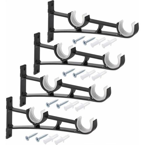 4pièces Tringle À Rideau En Métal Robuste, Support De Tringle À Rideaux, Double Tringle À Rideau Pole Holder, Support Rideau, Support De Tringle À Rideau En Aluminium, Support De Tringle À Rideau noir (1/5)