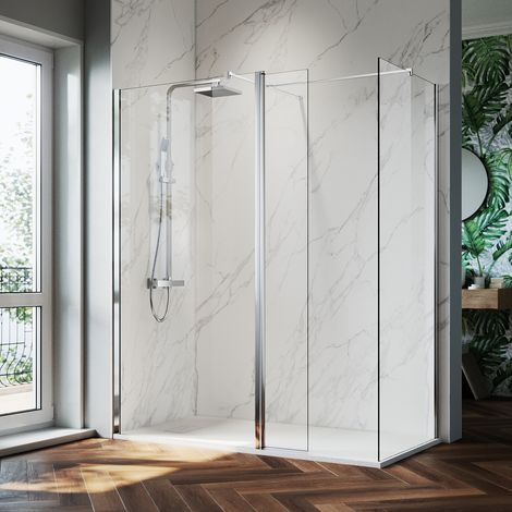 ELEGANT Frameless Shower Enclosure 1200mm Shower Door 300mm Flipper Screen 760mm Side Panel Walk in Shower Cabin