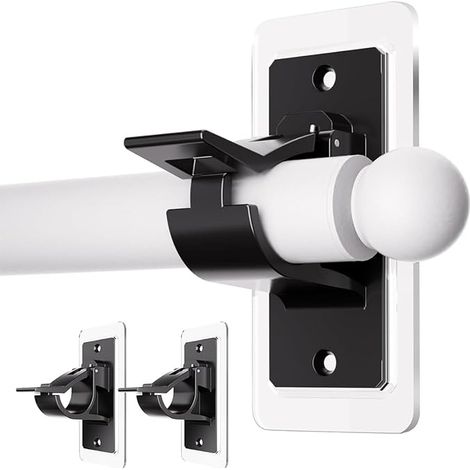 Set mit 2 selbstklebenden Gardinenstangenhalterungen, kein Bohren erforderlich – Klebehaken ohne Nägel – Für Badezimmer – Schwarz (1/5)
