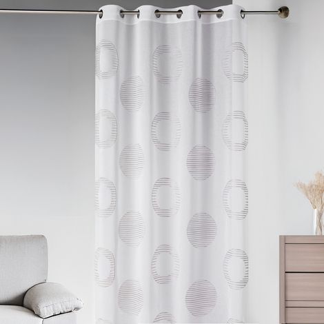 Voilage brodé à motifs ronds et cercles rayés Gris clair 140x240 cm
