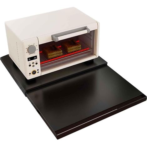 Étagère de four à micro-ondes, organiseur cuisine extractible avec tiroirs coulissants fermeture douce et extension complète, acier au carbone, pas montage nécessaire Noir 47x39-62x4cm (1/5)