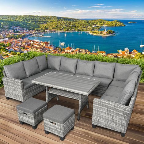 BRAST Gartenmöbel Set Family   Grau/Anthrazit   bis zu 11 Personen   inkl. extra Dicke Kissen   TÜV geprüft   Outdoor Loungemöbel Sitzgruppe Essgruppe Garnitur