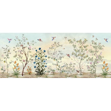 Papier peint panoramique - Fleurs Oiseaux - 130 cm x 53 cm (1/2)