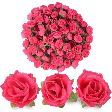 Lot de 100 3cm Rose Artificielle Capitules Tete Fleur Faux Plante Artificielle Decoration pour Maison Mariage Fête, (Rouge rose) (1/5)