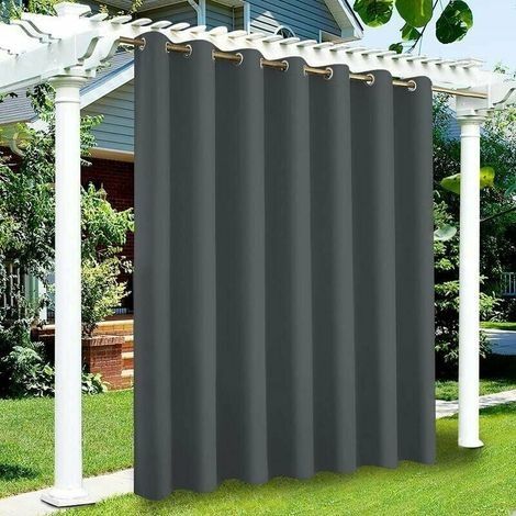 Rideau d'extérieur occultant imperméable 132x137cm – Tissu polyester haute densité – Protection solaire anti-pluie – 1 panneau œillets – (1/5)