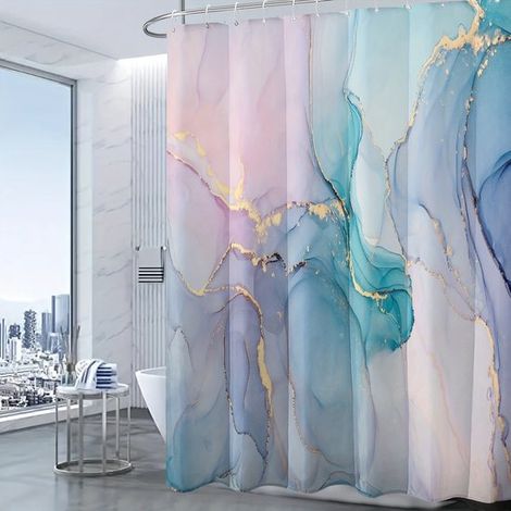 1-teiliger traumhafter Duschvorhang mit Marmor-Gold-Muster Badezimmerfensterdekoration mit Kunststoffhaken geeignet für Zimmer Häuser Hotels und (1/5)