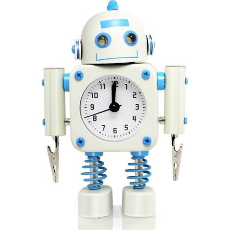 Réveil robot silencieux en acier inoxydable - réveil lumineux avec poignée (blanc) (1/5)