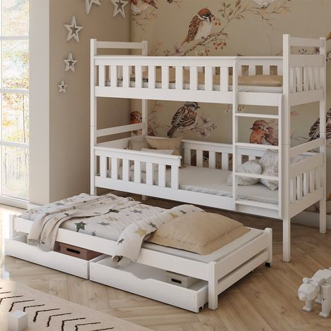 Letto a castello Alexis White 90x200 con rete, letto a castello e cassettiera