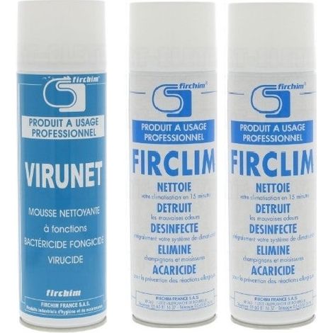 Lot de 2 nettoyants Virunet mousse et Firclim spray – Bactéricide, fongicide, virucide – Pour climatiseurs et surfaces – Effet durable 3 mois – Firchim (1/3)