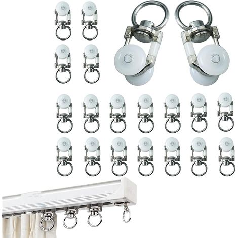 Lot de 20 roulettes de rail de rideau blanc - Convient pour accrocher des rideaux