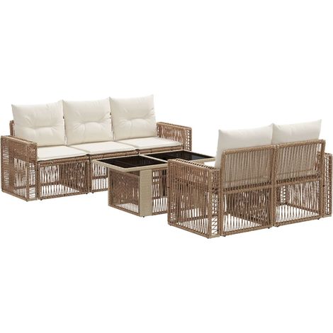 Ensemble de canapé de jardin 6 pc Beige et blanc crème vidaXL (1/5)