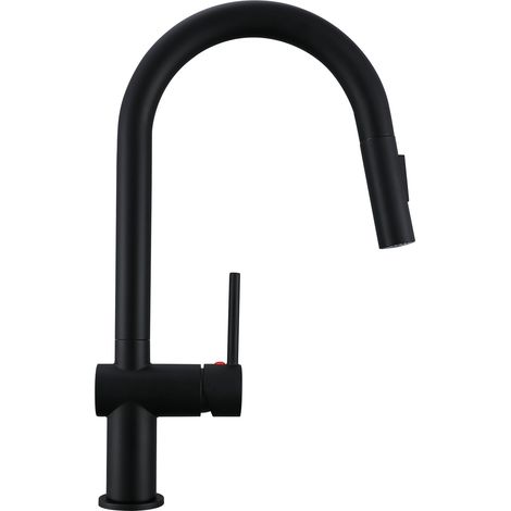 AICA Messingkern Küchenarmatur Hochbogen Ausziehbarer Brause 2 Strahlarten Mischbatterie für Küche Schwarz