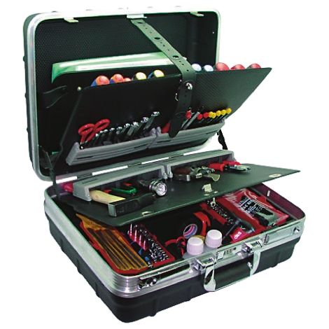 Rs Pro – Mallette à outils électromécanique 48 pièces – Inclus : brosse nylon, clé à molette, fer à souder – Pour travaux électriques et mécaniques