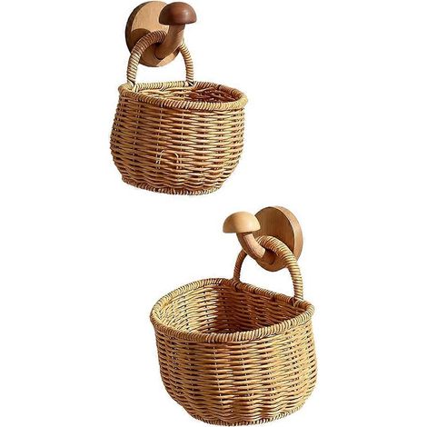 Set aus 2 Rattan-Wandkörben, handgeflochtene Aufbewahrungskörbe, waschbare Dekokörbe für die Küche (1/5)