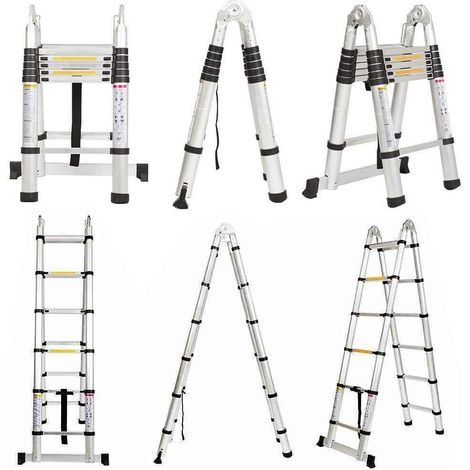 Échelles pliables Échelle de Loft d'échafaudage Escabeau Télescopique en Aluminium de 12,5 pieds/3,8 M(1,9+1,9 M) Portable pour la Maison Ménage DIY Builder Supply Garden Roof Work Office (1/5)