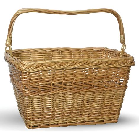 Panier à vélo rectangulaire en osier naturel avec poignée tressée