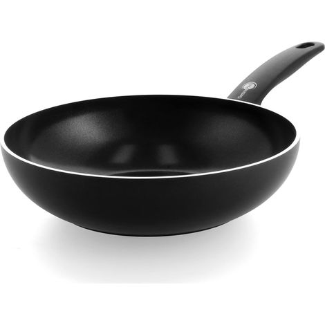 Wok à frire antiadhésive en céramique saine de 28cm/3.7 L, sans PFAS, pour induction, pour lave-vaisselle, pour four, noire (1/5)