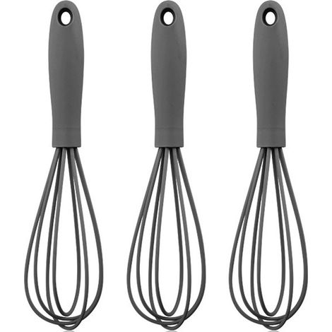 Lot de 3 fouets à œufs en acier inoxydable et silicone - Gris (1/5)