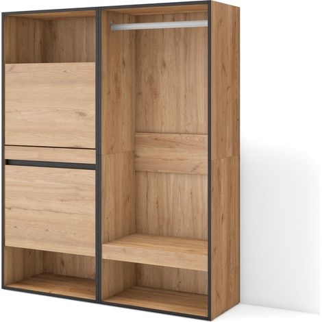 Skraut Home - Zapatero, Armario zapatos botas, 120x145x35 cm, Dormitorio, habitación, Vestidor abierto, Estilo Moderno, Roble (1/5)