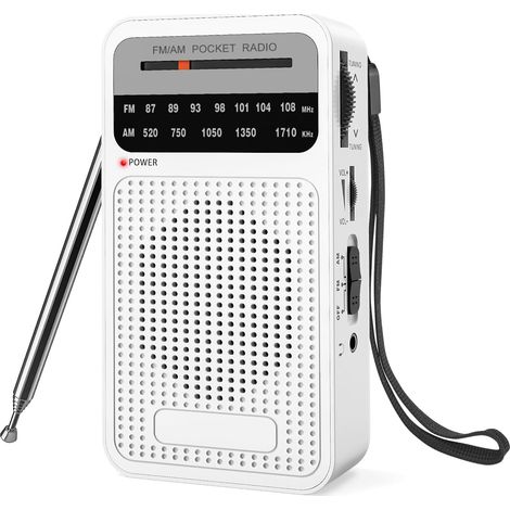 Mini ra portable, ra transistor FM/AM, ra de poche alimentée par batterie, excellente qualité sonore, blanc (1/5)