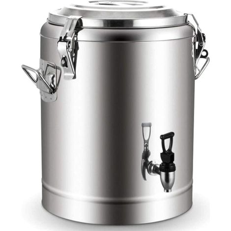 Seau à eau double isolation inox 10L – Avec robinet – Argent – Boissons fraîches ou chaudes (1/5)