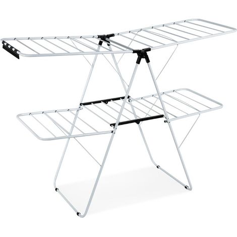 Tendedero plegable 154 x 55,5 x 112 cm gran superficie de secado diseño práctico acero blanco y negro 200019665