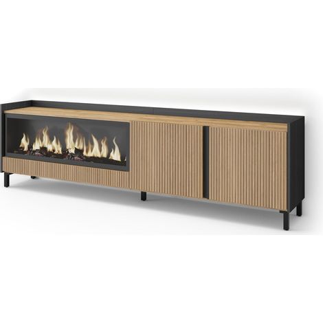 Skraut Home - TV-Schrank, Lowboard, für Wohnzimmer und Esszimmer, 212x61x35 cm, Für TV-Geräte bis zu 80", Elektrokamin XXL, Industriedesign, Led, Moderner Stil, Eiche Schwarz (1/4)