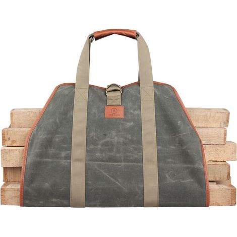 GROOFOO Sac de transport de bûches en toile cirée durable, accessoires de cheminée extra large avec poignées pour le camping (1/5)