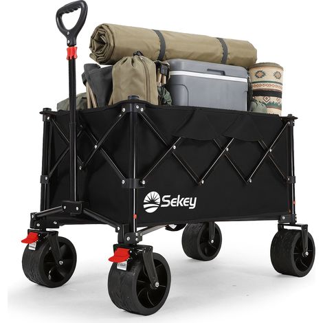 Sekey 150KG Bollerwagen Faltbar Handwagen mit breiten Reifen Campingwagen mit Bremse, Schwarz (1/5)