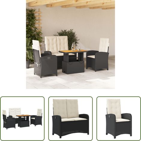 vidaXL Relaxsessel - 4-tlg. Garten-Essgruppe mit Kissen Schwarz Poly Rattan (1/5)