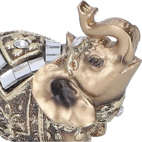 Statue d'éléphant en résine, ornement Feng Shui, décoration de bureau, doré, taille S (7 x 3,5 x 7 cm). (1/5)