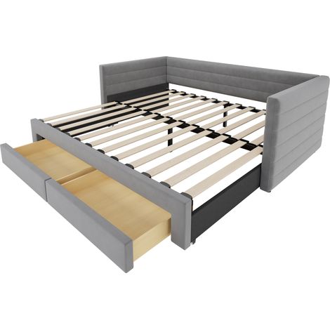 Letto contenitore convertibile 3 in 1 90 x 190 cm grigio con cassetti e rete a doghe (1/5)