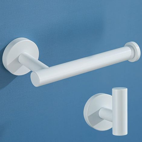 Lot de 2 Dérouleur Papier Toilette Fixation Mural avec Crochets Blanc (1/5)