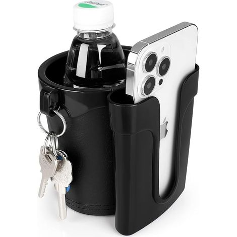 1 Pièce Support à Gobelet 3-en-1 pour Vélo avec Support pour Téléphone Portable et Clés Couleur Noire, Support Universel pour Boissons sur Guidon pour Vélos, 25.4 cm (1/4)