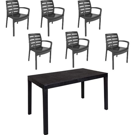 Set 6 Sedia con braccioli e tavolo da giardino in resina antracite per interno esterno bar pub ristorante balcone terrazza (1/5)