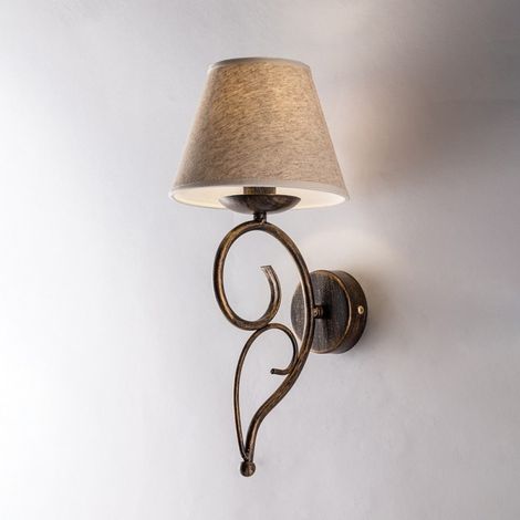 Applique Vienna en fer Marron Or une lumière abat-jour tissu 19x h38 cm