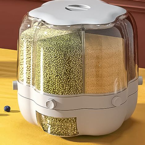 Boîte de rangement séparée pour céréales, seau à riz rotatif, qualité alimentaire, réservoir de stockage pour haricots, grande capacité 6,5 kg, blanc (1/5)