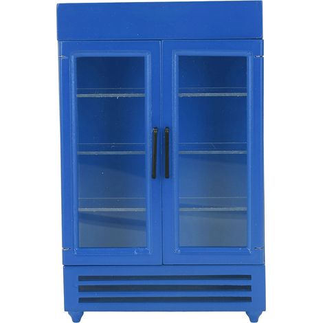 Réfrigérateur miniature en bois pour maison de poupée 1:12, portable et bleu, accessoire détaillé de décoration. (1/5)