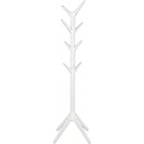 Perchero de pie de madera blanca con 8 ganchos, diseño moderno (1/5)