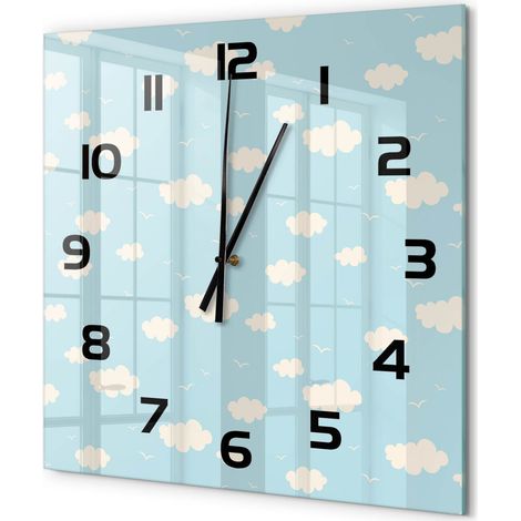 Grande Horloge Murale Carrée Décoration Cuisine en Verre Trempé Silencieuse Moderne Nuage 60x60 cm (1/5)