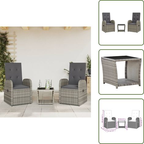 The Living Store 3-tlg. Garten-Essgruppe mit Kissen Grau Poly Rattan - Gartenmöbel - Essgruppe - Outdoor Möbel - Terrassenmöbel - Rattan Gartenmöbel (1/5)