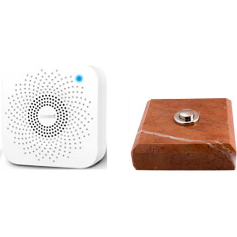 Sonnette Lagos sans fil marbre rouge bouton chrome et carillon